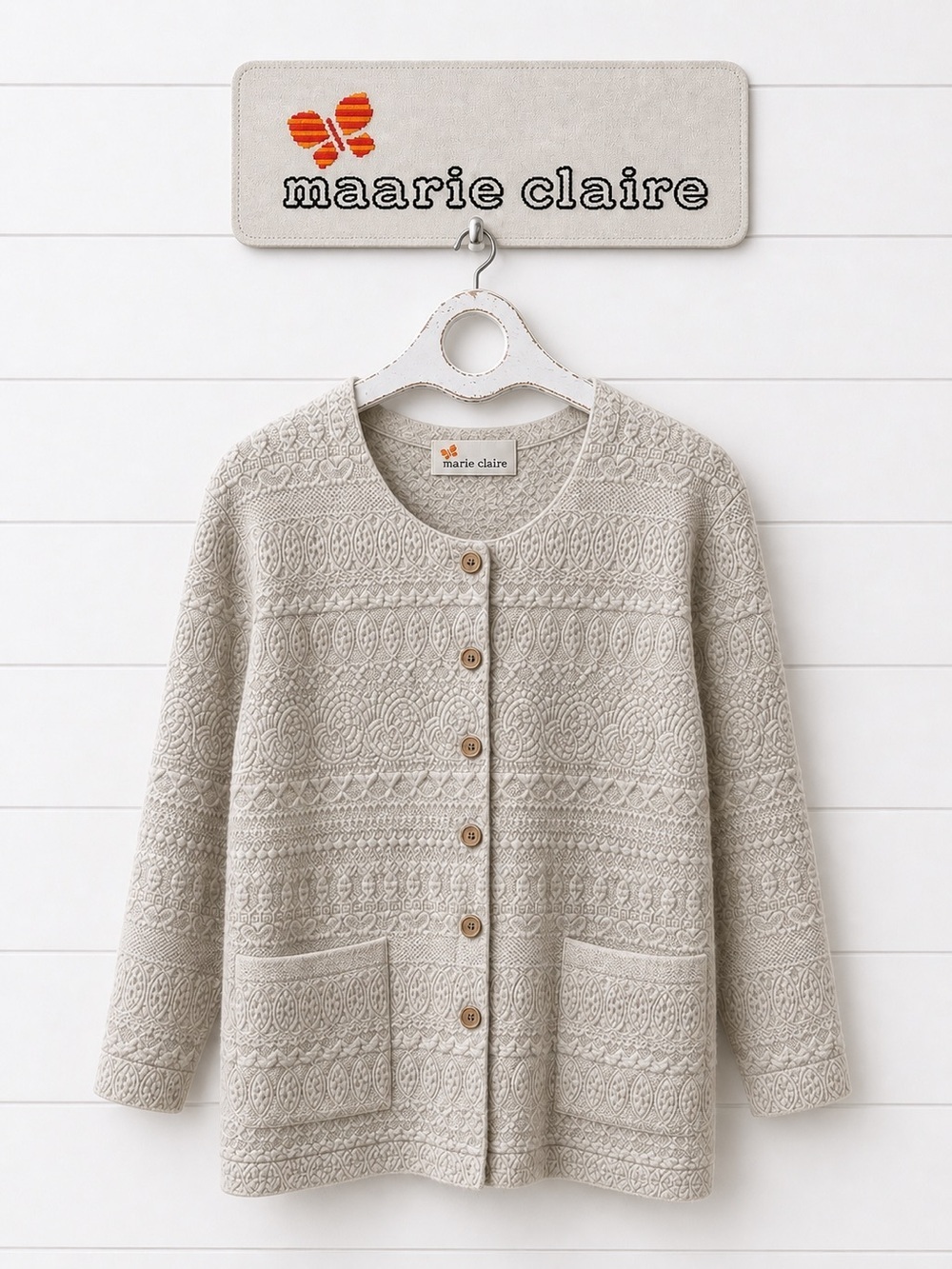 MARIE CLAIRE Cream Vintage Textured Cardigan Size M